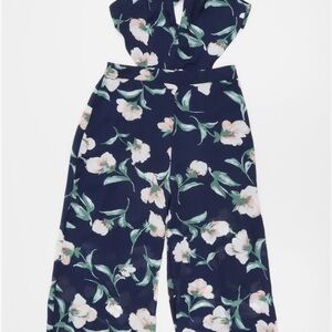 Missguided Blue and White Floral Jumpsuit with Wide-Leg Silhouette
